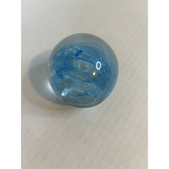 Aqua Blue Art Glass Controlled Bubble Paperweight Turquoise 3" diameter - Picture 1 of 7